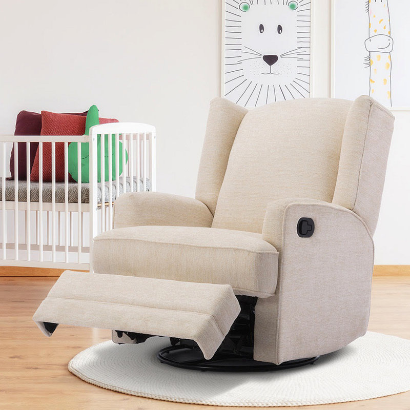 Serelda Transitional Beige Chenille Wingback Swivel Recliner