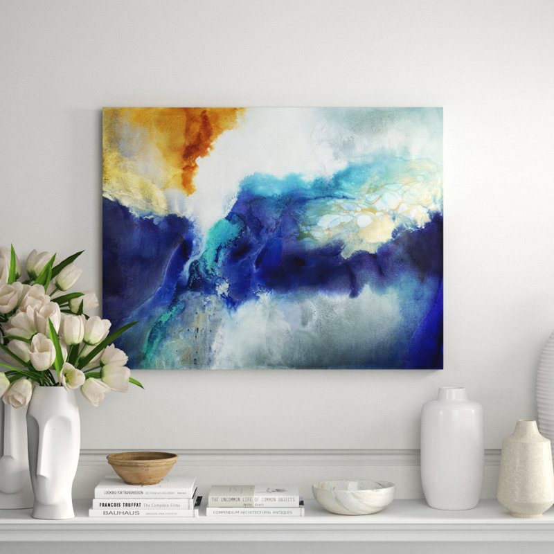 Softly Falling Print by Jennifer Hollack Raboin, Silver Frame Canvas, 31" H x 40" W x 2.25" D