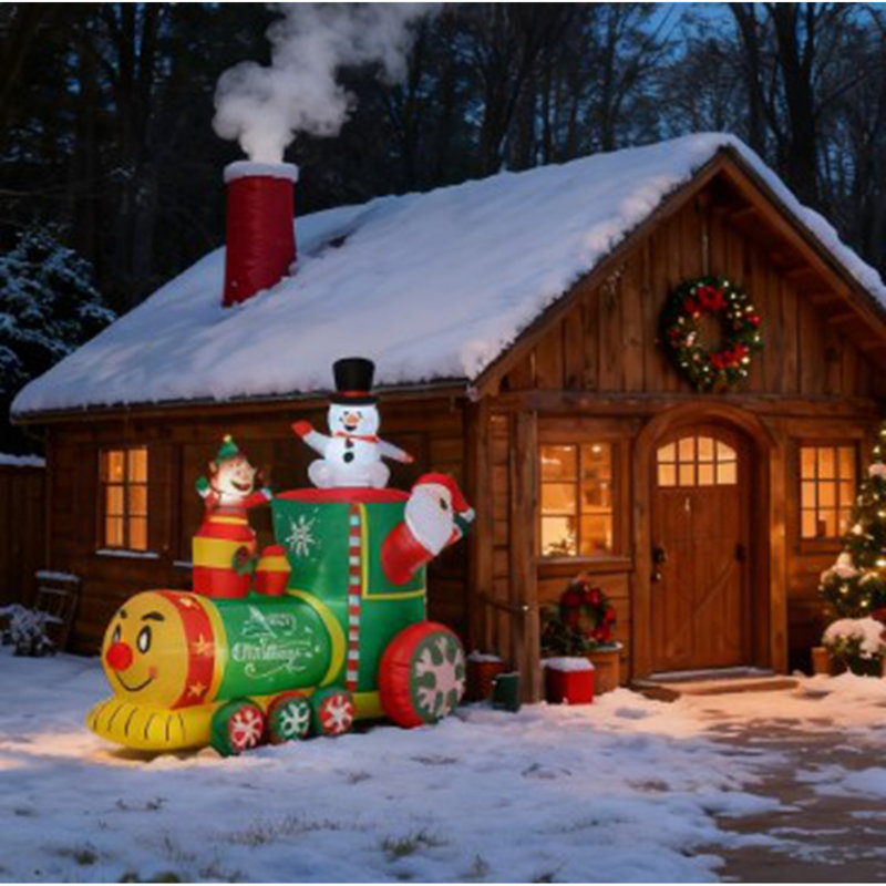 Chirsmas Inflatable Train With Santa Claus, Snowman, Blow-Up Outdoor Display