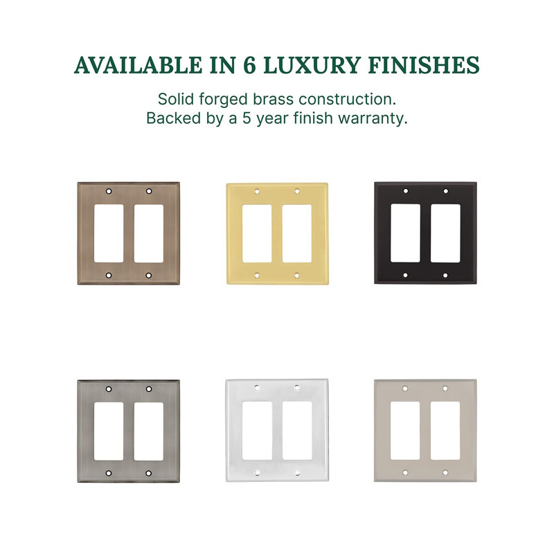 New York 2-Gang Rocker Wall Plate, Unlacquered Brass