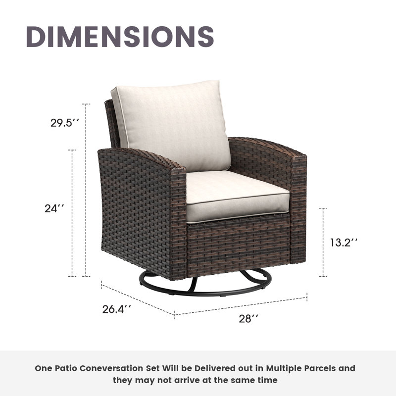 Patio Wicker Swivel Rocker Chair with Cushions, Brown Frame/Beige Cushion