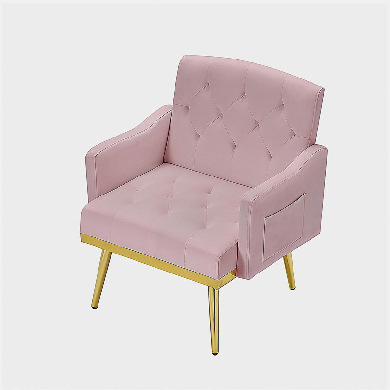 Élégant fauteuil en velours rose avec pieds en métal brillant 4 - résistant à l'épreuve du temps