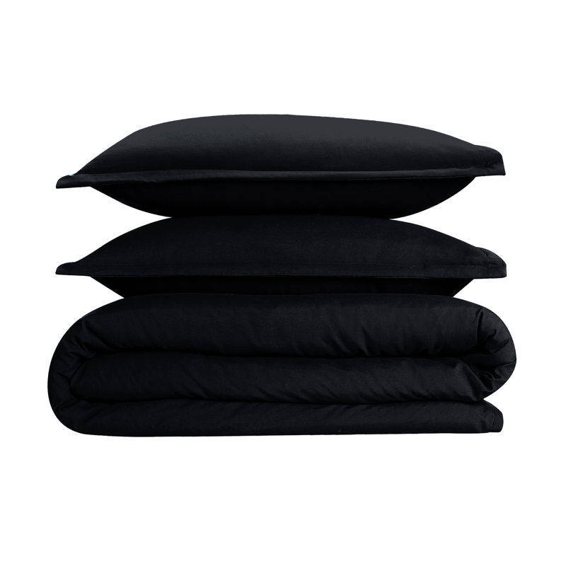 Super Soft Microfibre Reversible Plain Duvet Cover Set, Black, Single Duvet Cover Set + 2 Pillowcases