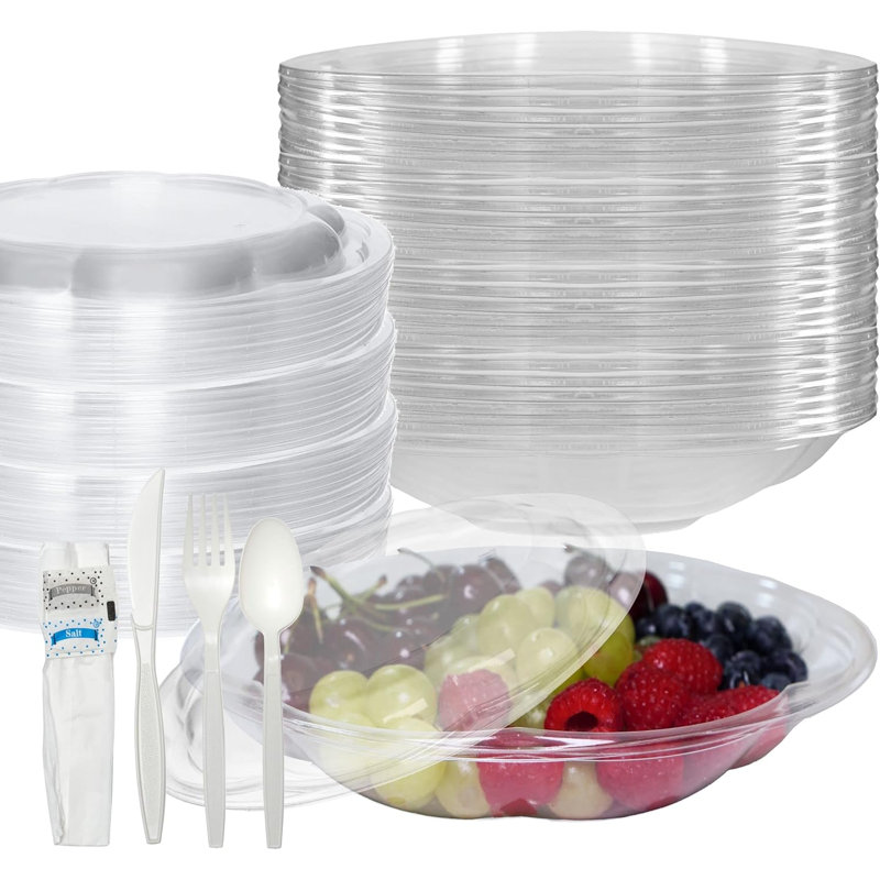  40Oz Clear Salad Bowls With Lids And Fork - For Lunch, Salads, Fruits, And Meal Prep (100)