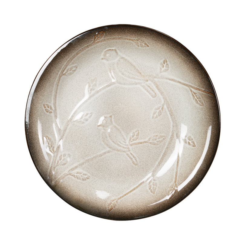 Ceramic / Porcelain Sundial Birdbath, Ivory