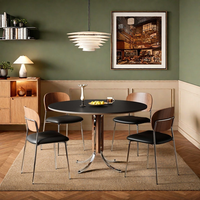 Ensemble de table de salle à manger rond en bois massif, 5, H 29,52 po x l 39,37 po 