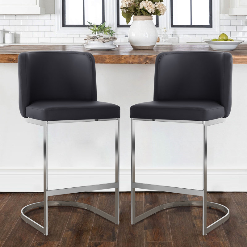 Upholstered Faux Leather Counter & Bar Stool, Black