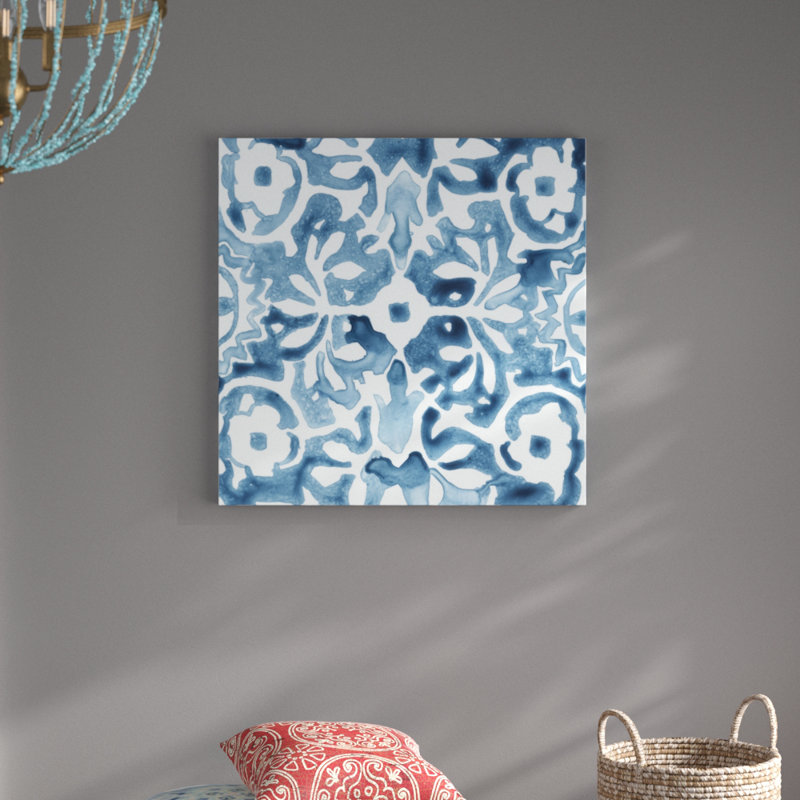 «Indigo Sampler V» par June Erica Vess, peinture sur toile tendue, H 30 po x l 30 po