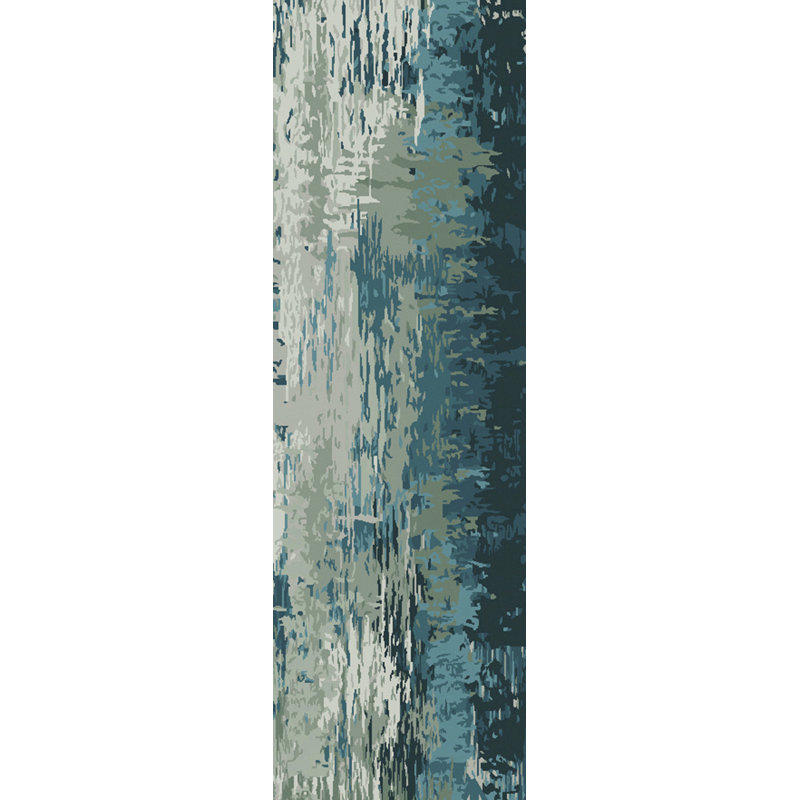 Tapis bleu sarcelle / beige Ratcliff, Tapis de couloir 2 pi 6 po x 8 pi