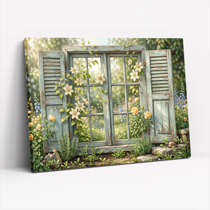 Art mural sur toile Gallery Wrap pour le salon, la chambre à coucher, le bureau ou le vestibule - décoration murale décorative avec fenêtre florale