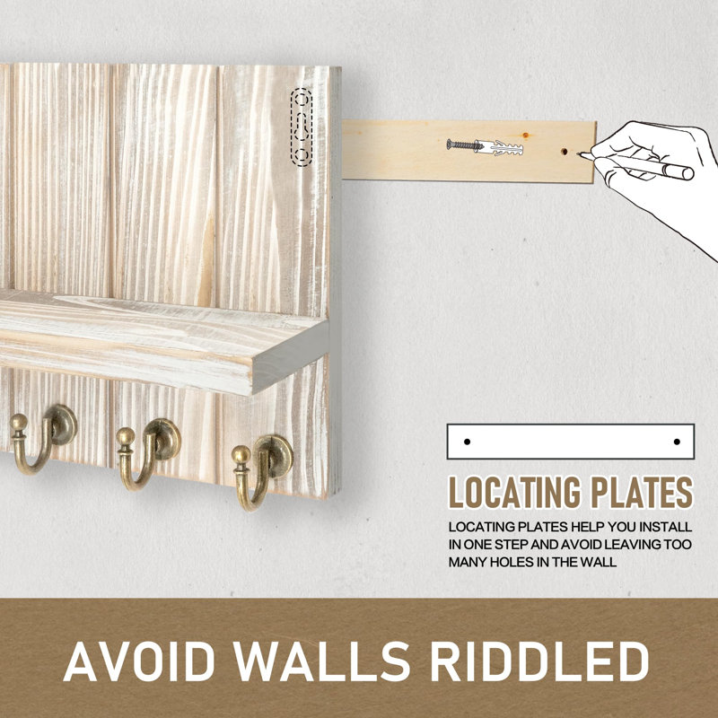 Porte-clés décoratif pour mur et courrier, Bois naturel