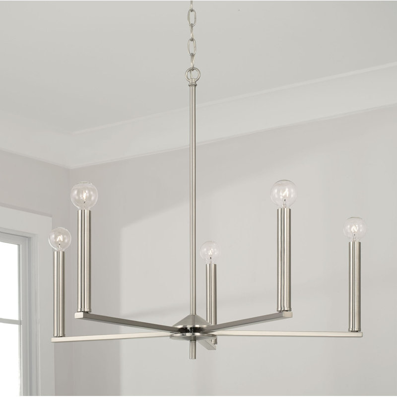 Ivanya 5 - Light Dimmable Modern Linear Chandelier, Brushed Nickel