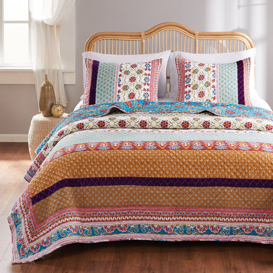 Thalia Boho Velvet Embellished Reversible Quilt Set Greenland Home Fashions 
