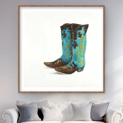 Blue Cowboy Boots - Man Western Framed Matted Print Decor