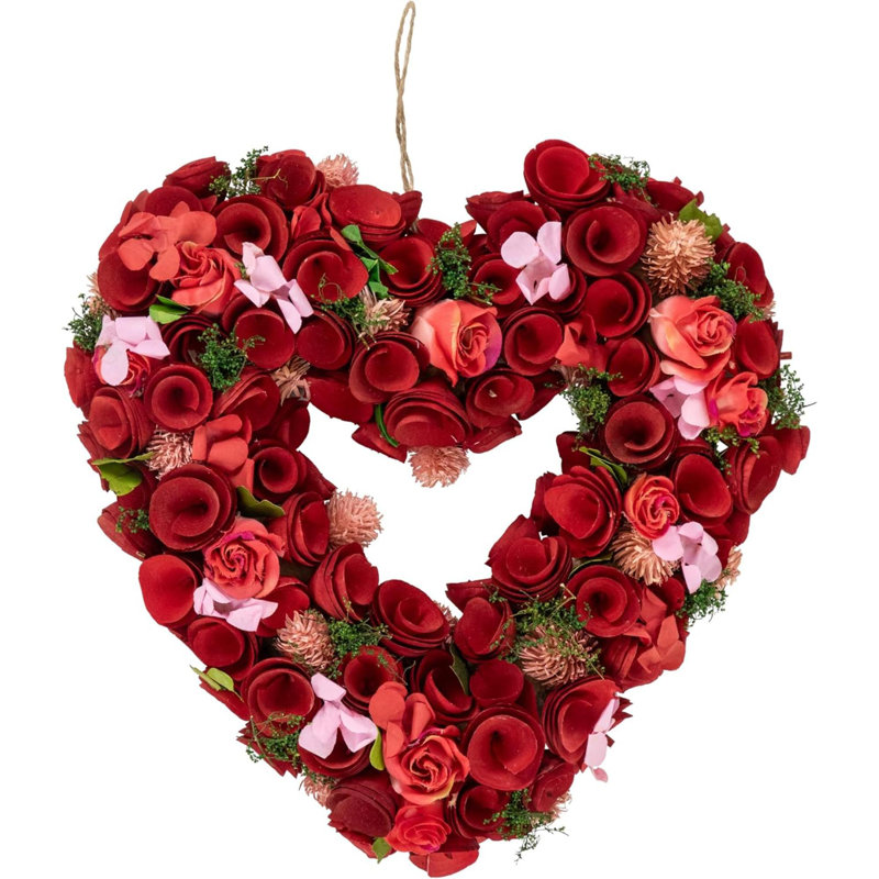 Couronne de printemps artificielle en bois rose pour la Saint-Valentin