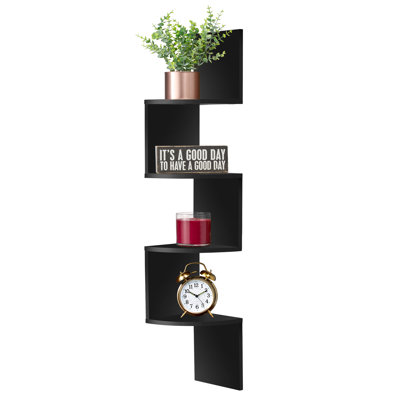 Sorbus 5-Tier Zig Zag Floating Corner Wall Bookshelf Unit - (40" Tall) for Living Room, Bedroom, Office, & More - Space-Saving Storage Solution, Black