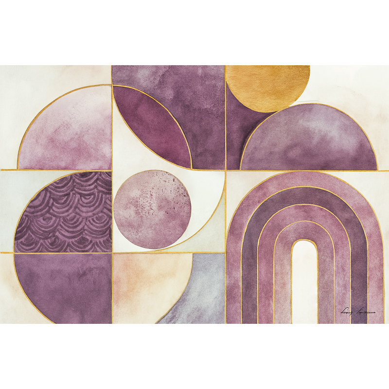 «Golden Harmony in Plum», art mural abstrait sur toile tendue