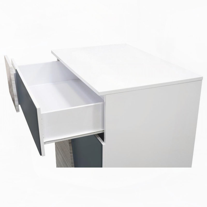 Table de chevet 2 tiroirs en bois de peuplier / zébré / blanc