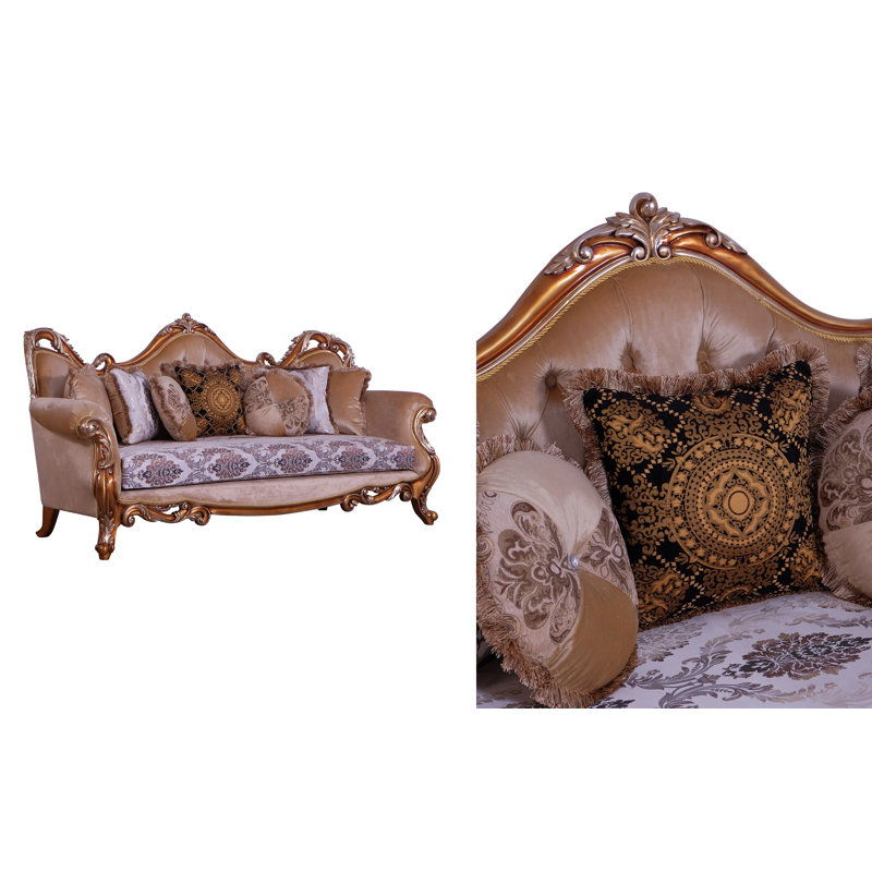 3 Piece New Tiziano Sofa Set, Dark Merlot/Beige/Light Brown