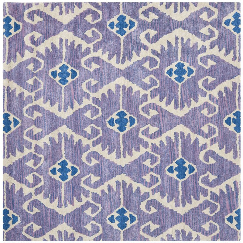 Tapis ikat en laine touffeté à la main Kouerga, Carré 8 pi 9 po
