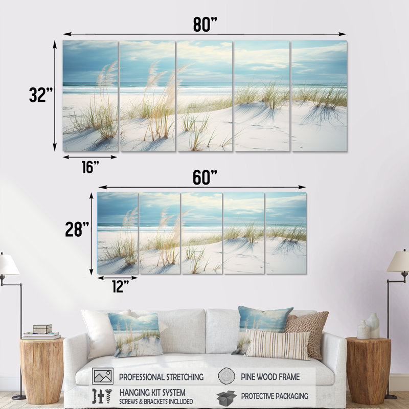 Robichaux - Plage de sable, art mural 5 pièces, H 32 po x l 80 po