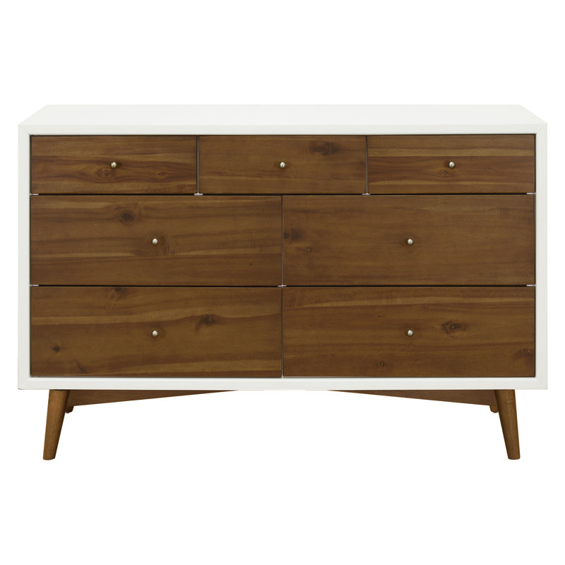 Palma 7-Drawer Assembled Double Dresser, Warm White/Natural Walnut