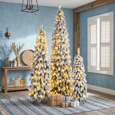 Ensemble de 3 arbres de Noël illuminés enneigé, de 4 pi, 6 pi et 8 pi avec lumières DEL et branches en PVC