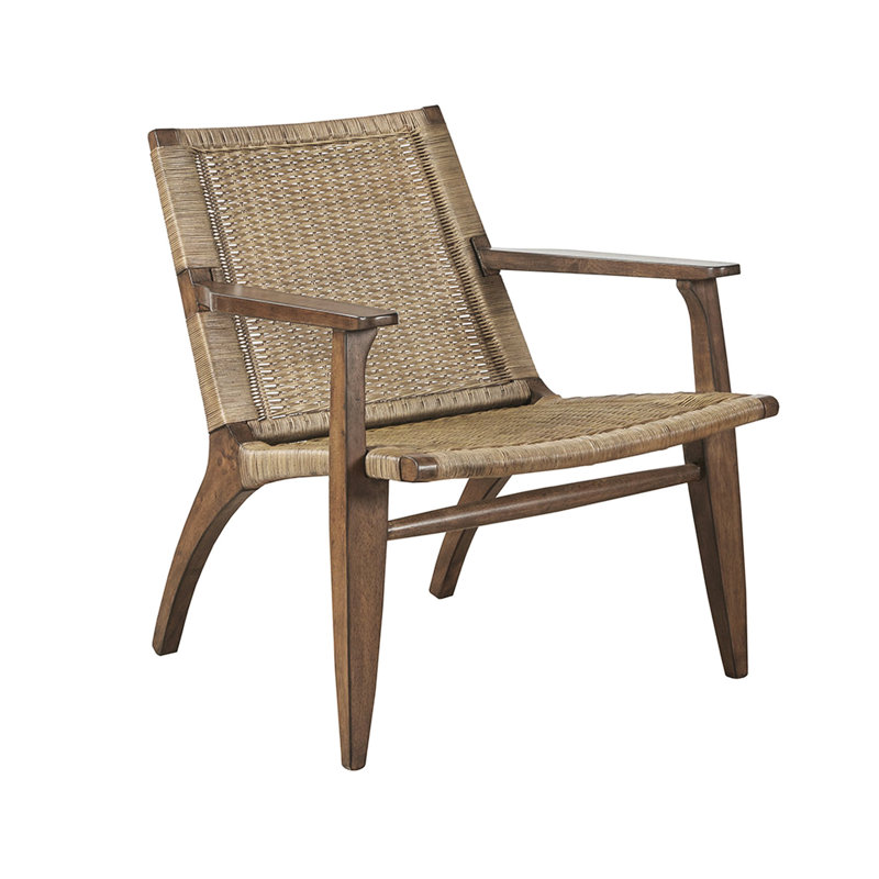 Chaise d'appoint, structure en bois, entièrement assemblée, sans coussins, accoudoirs encastrés, siège et dossier naturels,