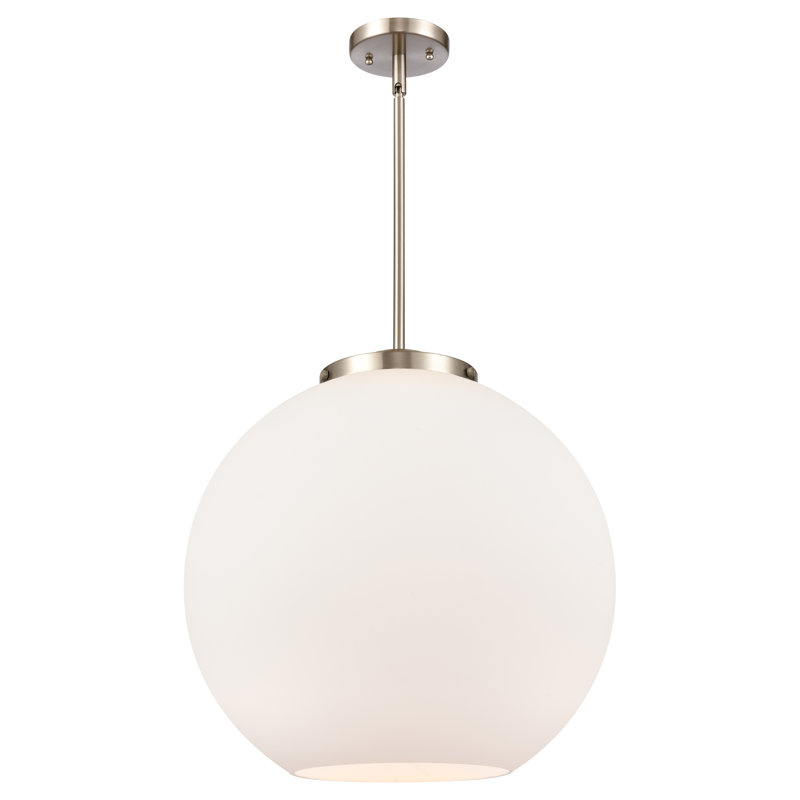 Luminaire suspendu sphère 1 lumière DEL Ralph, Blanc mat, Nickel satiné brossé