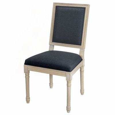 French Country Upholstered Dining Chairs Set of 2 with Square Back and Carved Wood Details