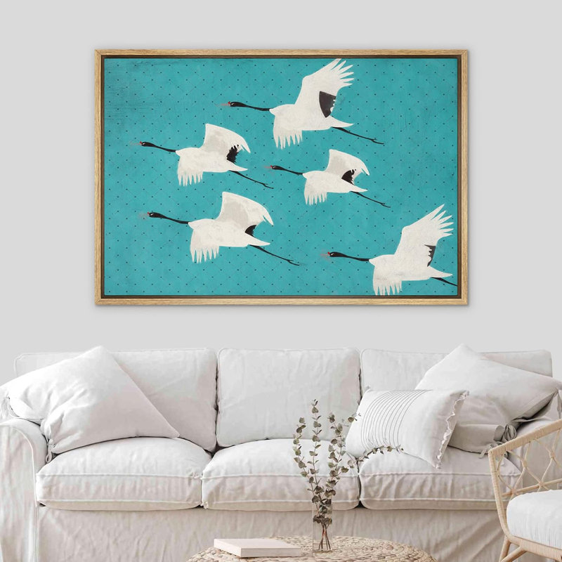 IDÉE4WALL, impression sur toile encadrée, décoration BCBG, bleu ciel, grue volante, oiseau, animaux, nature, décoration, multicolore, rustique coloré pour le salon, la chambre à coucher, le bureau, encadrée sur toile