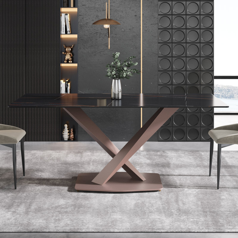Table de salle à manger Sintered Stone, Noir, H 29,53 po x L 70,9 po x l 35,4 po, Rose antique