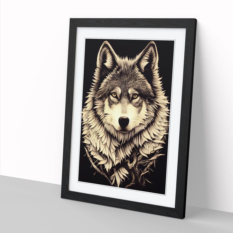 Wolf Decoupage - Single Picture Frame Print, 46cm H x 34cm W x 2cm D, Oak