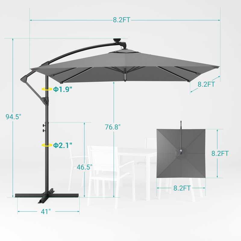 Parasol en porte-à-faux 98,25 po Duyne, gris