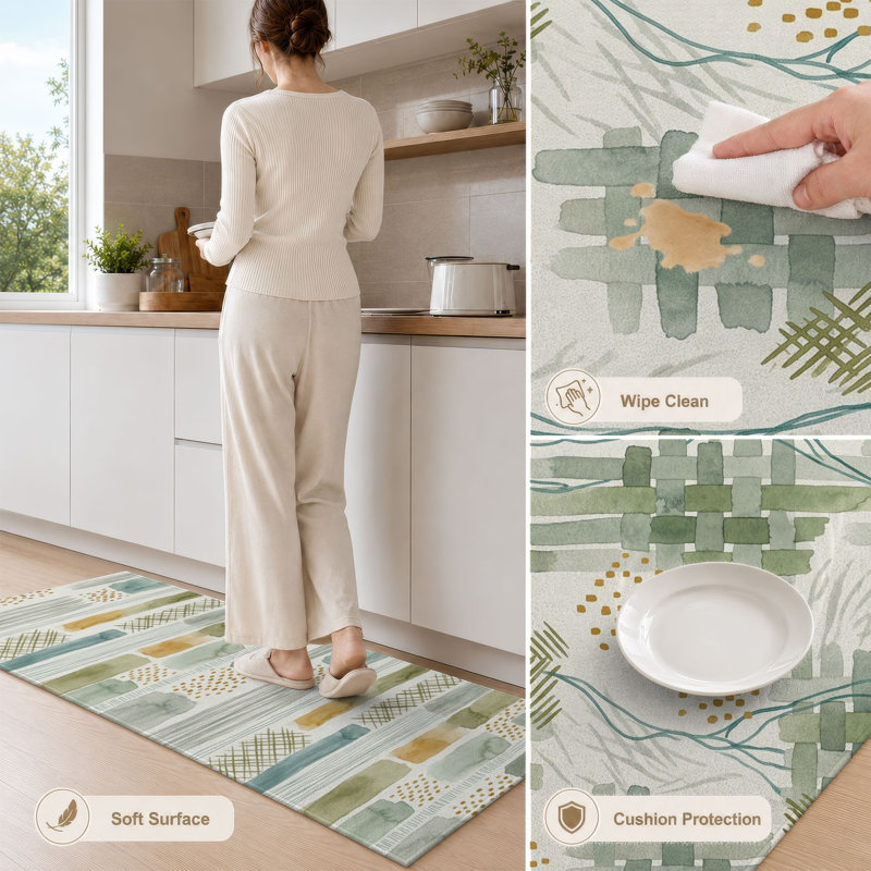 Green Leaf Non-Slip Washable Kitchen Mats