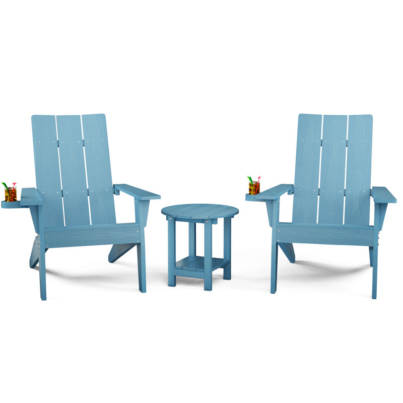 Caddo Outdoor Adirondack Chair With Table, Blue