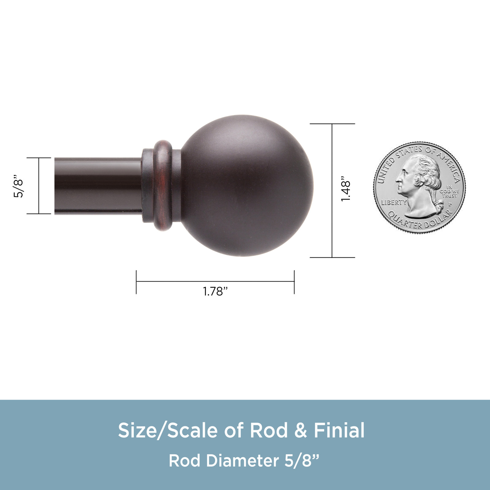 Lowri Ball End Curtain Rod and Holdback Set, 28" - 48", Oil Rubbed Bronze