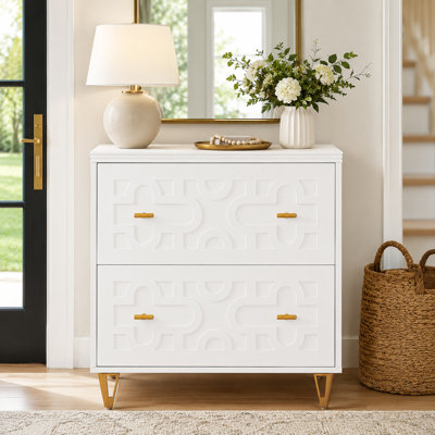Modern Storage Filing Cabinet with Embossed Drawers, 2-Drawer Printer Stand, Home Office Archive Storage Chest