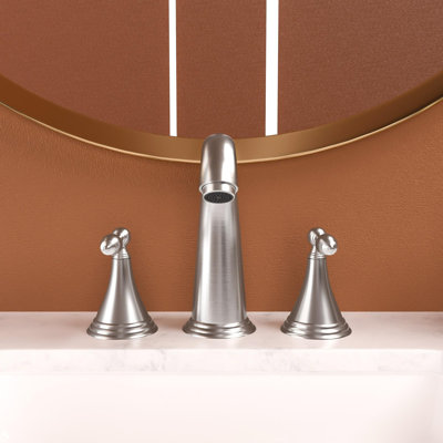 Widespread bathroom faucet with pop-up drain and 2 water supply lines
