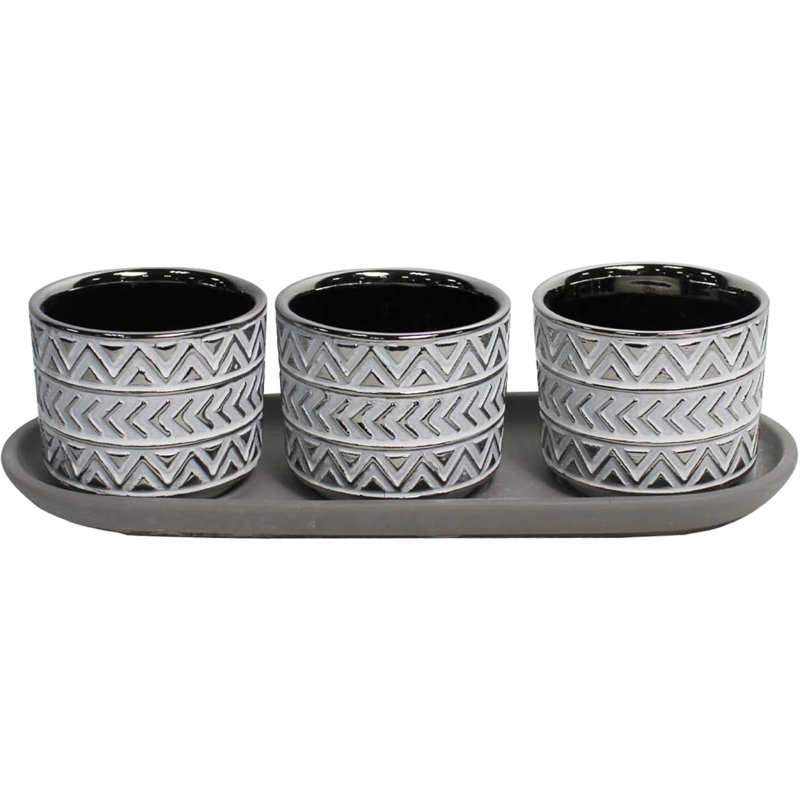 Pot à fleurs 100% céramique Kuzey, Argent/blanc