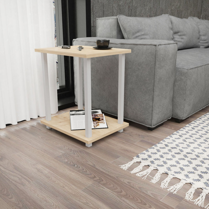 Monowi Square Side End Table, Oak, White