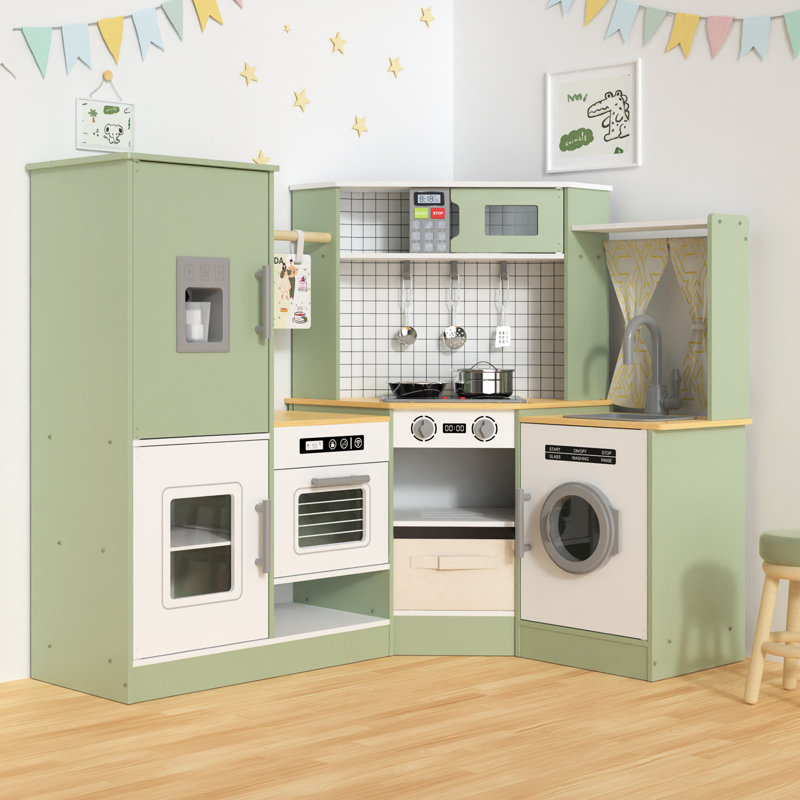 Ensemble de cuisine de jeu en bois Suteck, ensemble de jeu de cuisine pour enfants, Vert