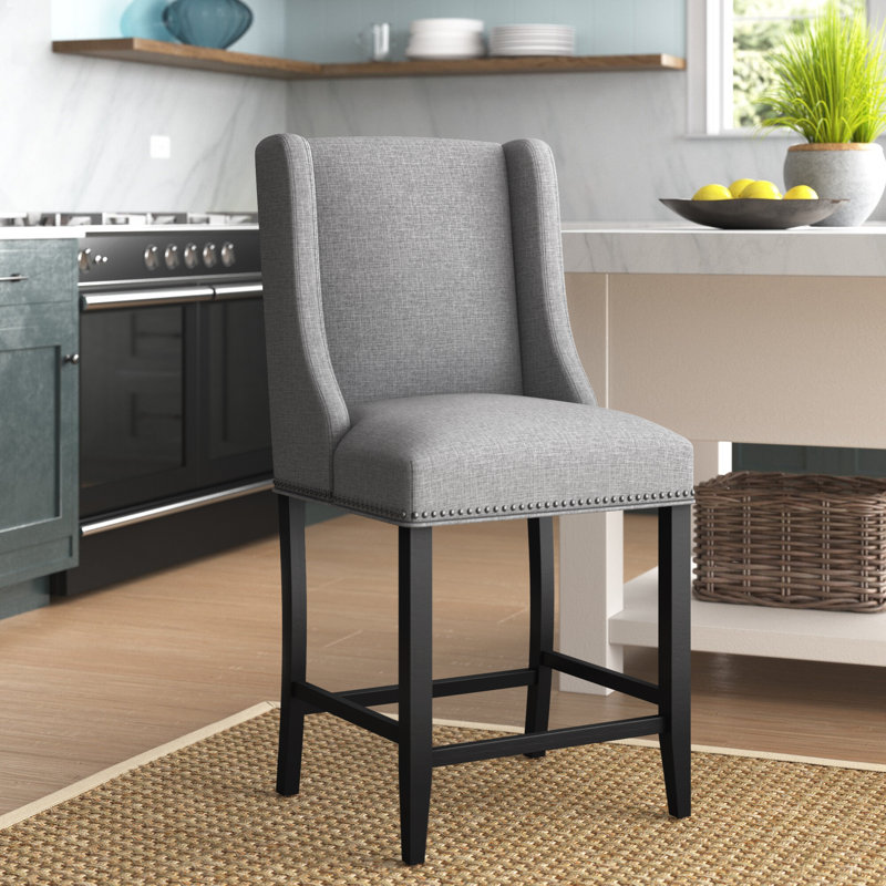 Tabouret de bar Modway Baron, Velours gris pâle, Tabouret de comptoir (assise à une hauteur de 26,, 1