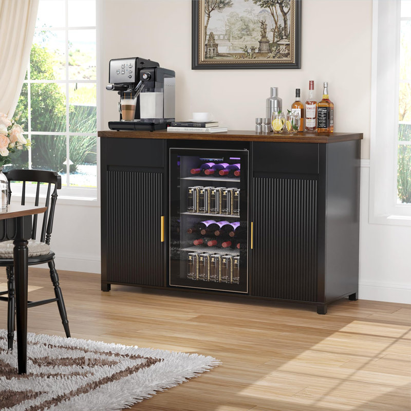 Large Coffee Bar Cabinet with Fridge Space, Black