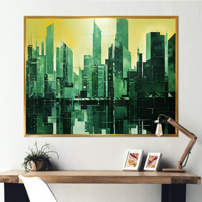 «Jade Juxtaposition Green Skyscraper Cityscape I», reproduction sur toile