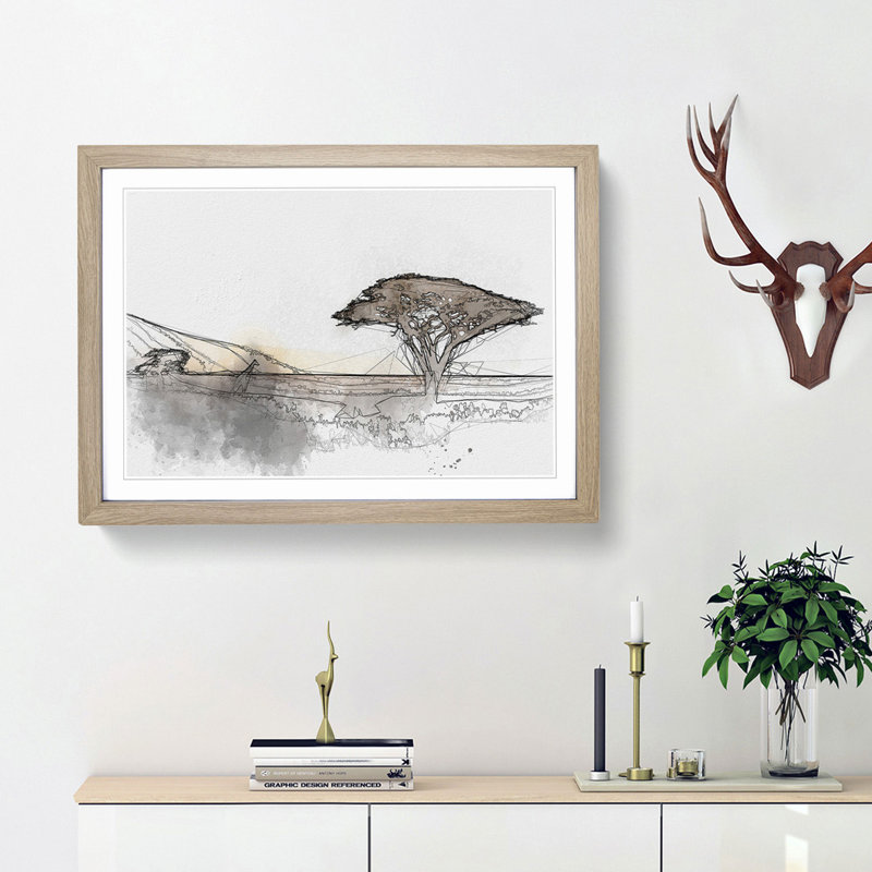 Giraffe in Tanzania - Picture Frame Graphic Art Print, Oak Framed, 48cm H x 65cm W x 2cm D