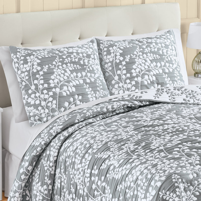 Taie décorative jacquard texturée à motif de feuilles, Gris