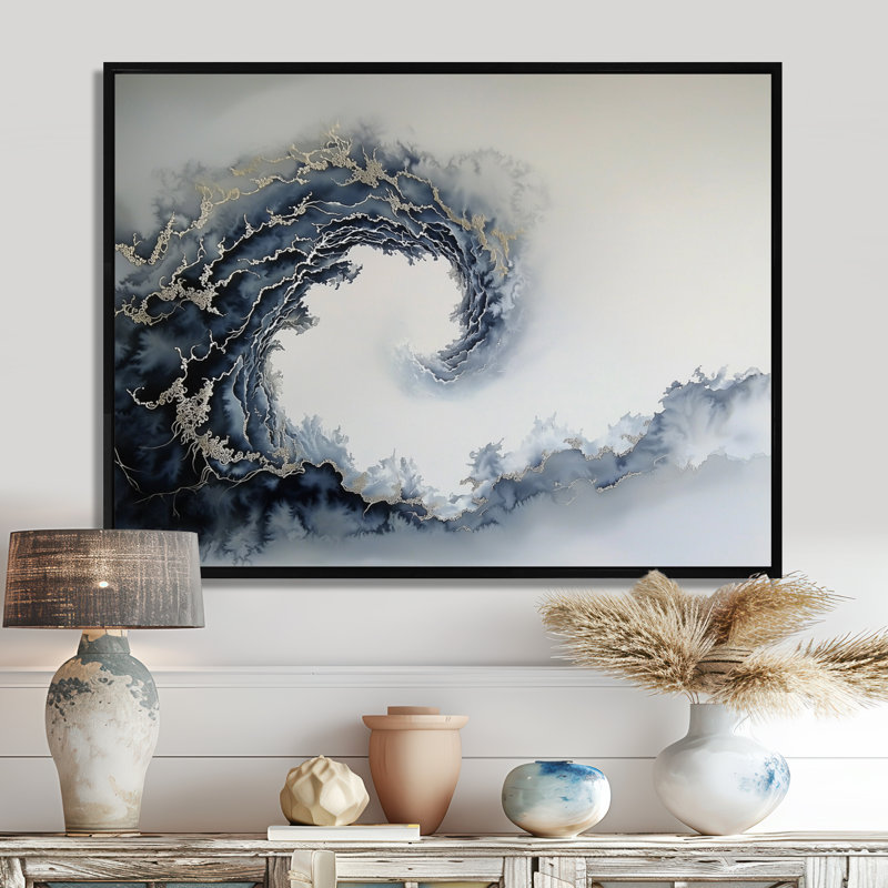 Cosmic Vortex I - Coastal Wall Décor, Floater Framed Print, Black, 24" H x 32" W