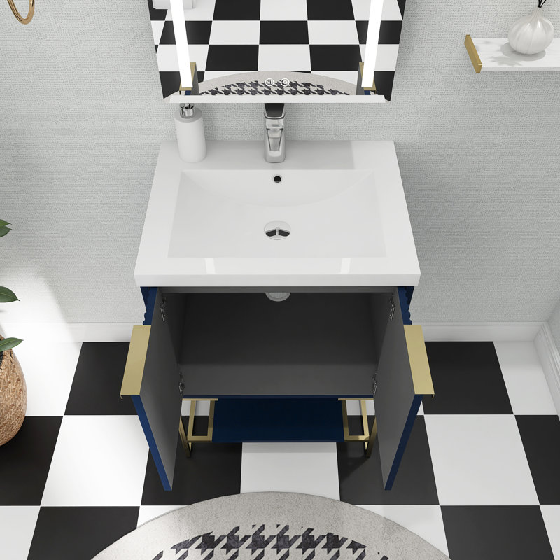 Meuble-lavabo simple 24 po avec plateau en résine Babbin, Bleu