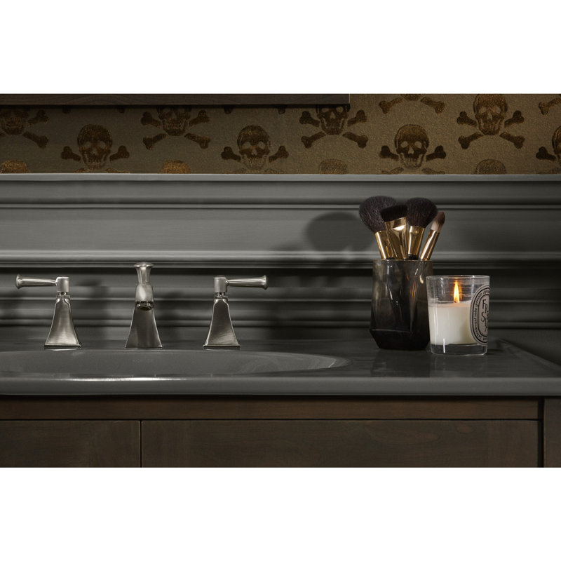Lavabo de salle de bain encastré en céramique avec trop-plein Ceramique Impressions, Impressions gris tonnerre, Ovale